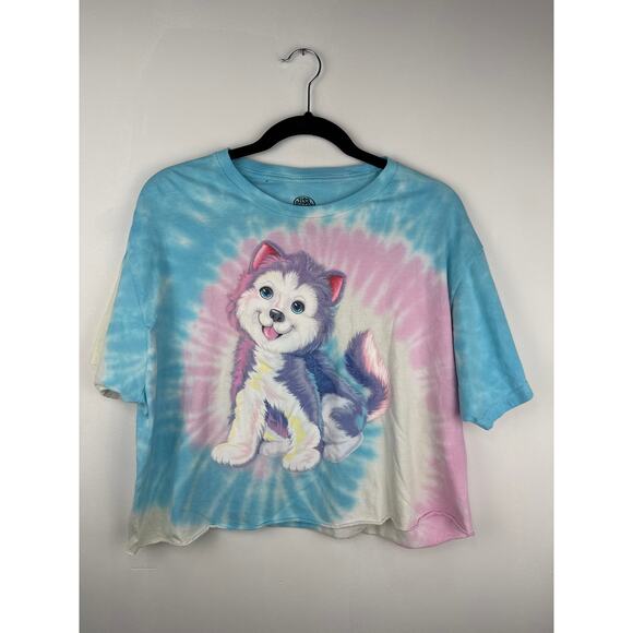 Lisa Frank Cropped Husky Tie-Dye Rainbow Tee Sz.XL - Picture 1 of 4